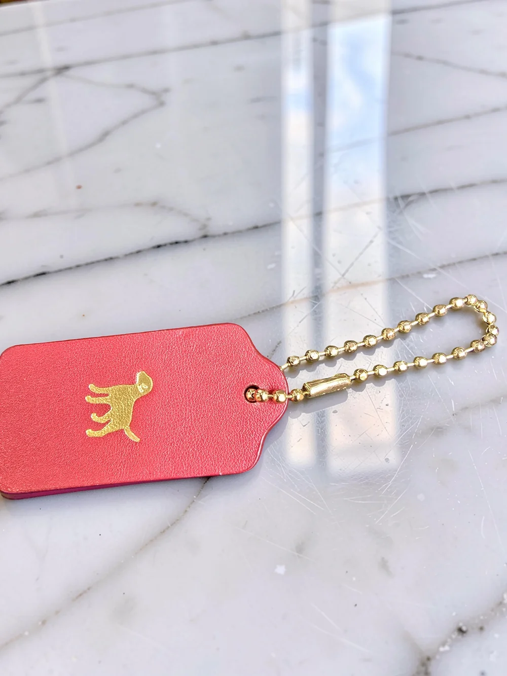 Coach Fuchsia Leather Hangtag - Limited Edition Gold Foil Dog Mascot